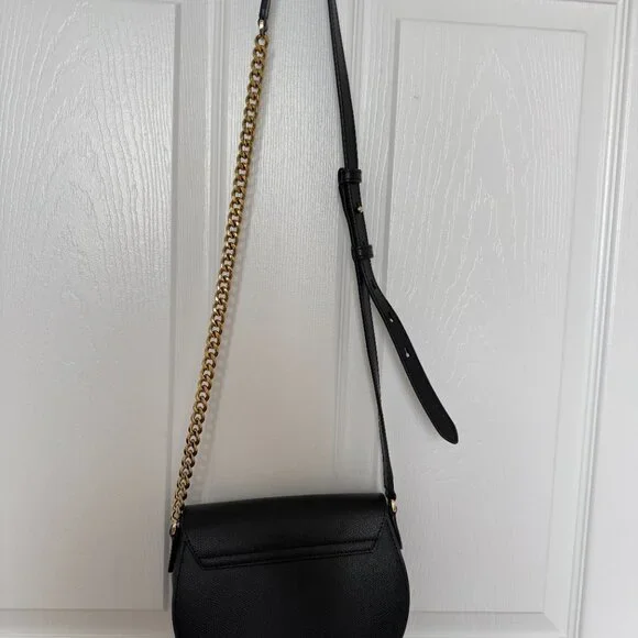 Furla Metropolis Leather Black Crossbody Bag Small Half-moon